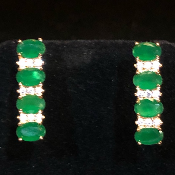 Jewelry - Emerald Green Jade & CZ 18K Gold Filled Earrings